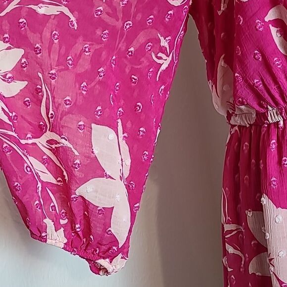 Torrid Pink & White Floral Dress with Clip-dots & Ruffle Bottom, Sz 0, Large, 12 - Picture 5 of 14